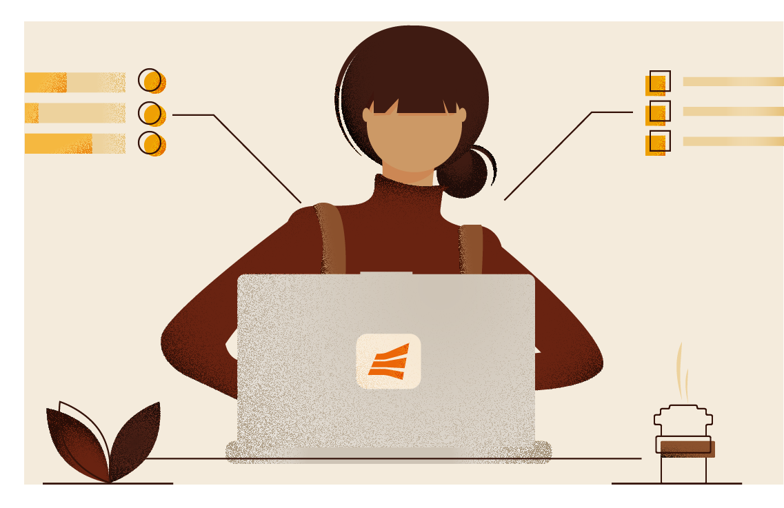 Na imagem: ilustração de uma pessoa desenvolvedora utilizando um notebook, representando o desenvolvimento da API do Pix